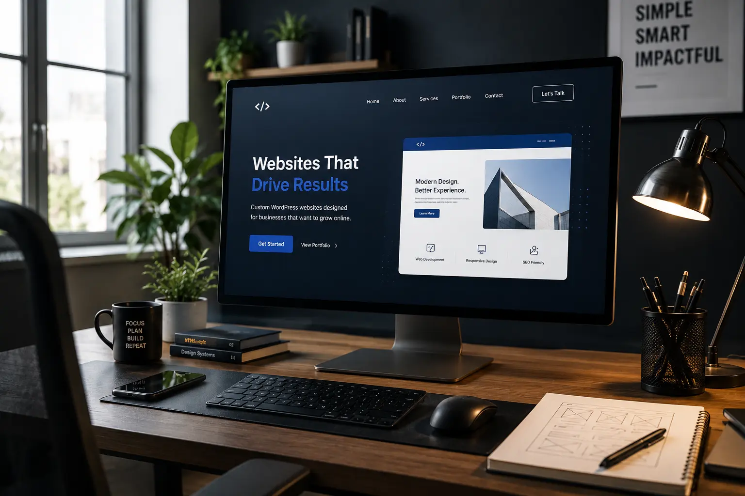 Professional business website development workspace