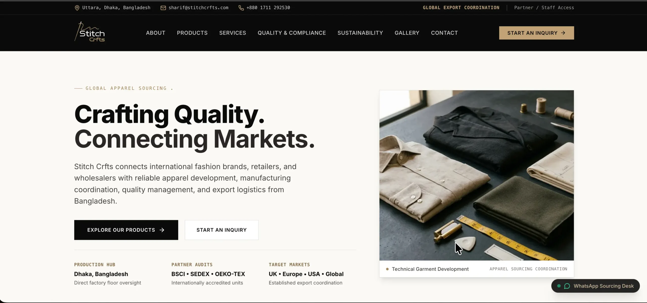 Stitch Crfts apparel sourcing and garment manufacturing website developed by Rafiqul Islam